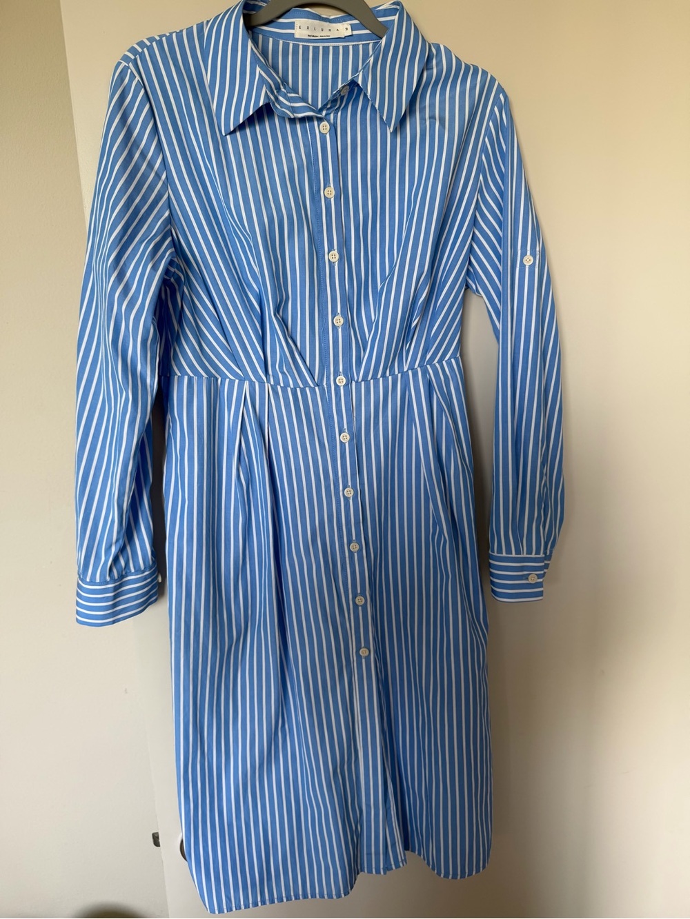 Blue and White Striped Button-Front Shirt Dress